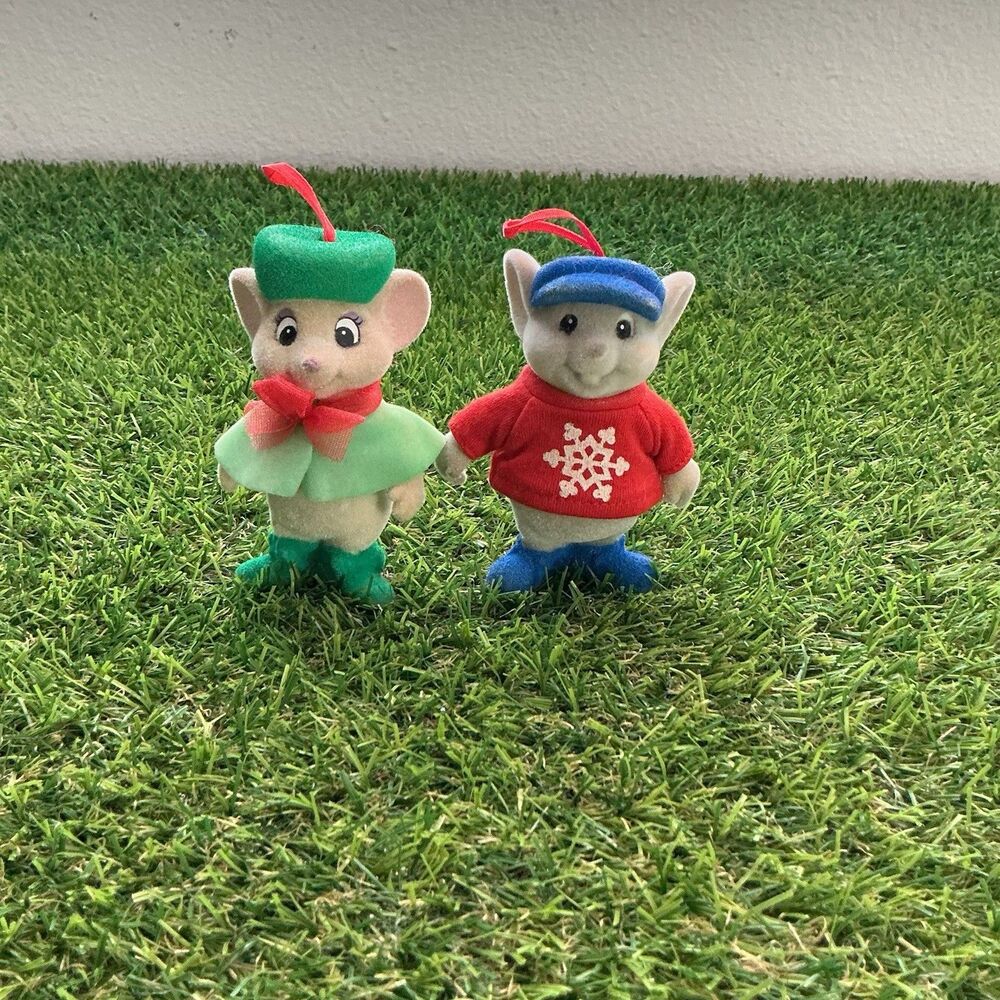 Vintage Disney The Rescuers Bernard Miss Bianca Christmas Ornaments Pair 4”